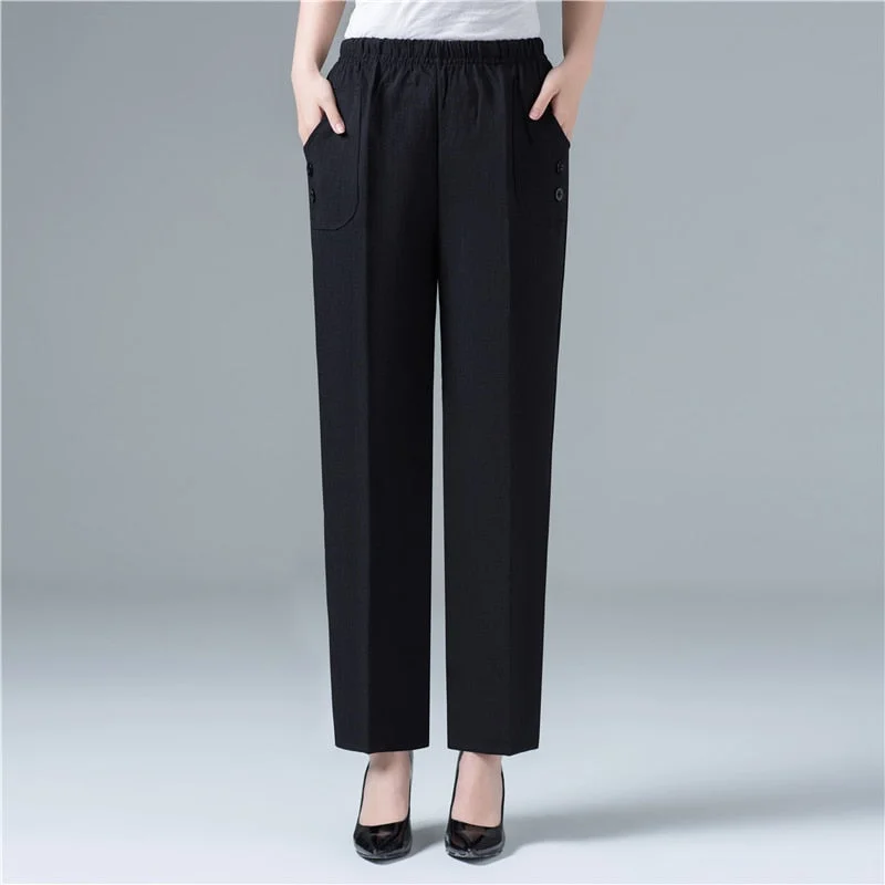 Summer Women Cotton Linen Harem Pants Ankle-Length Trousers Women Vintage Korean Pants High Waist Black Straight Pants Trousers Office Stylish