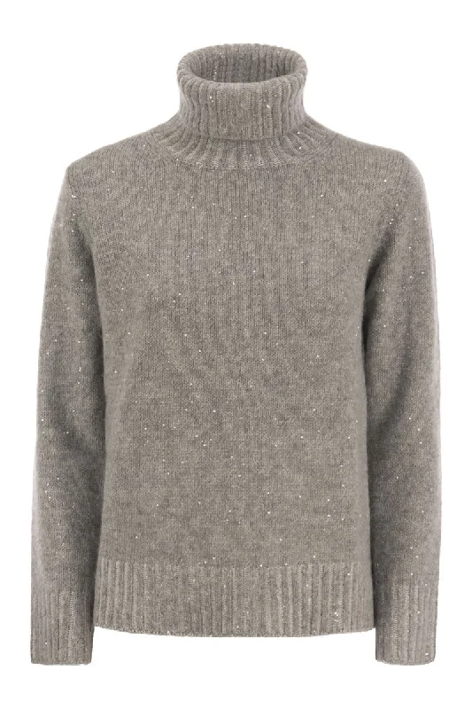 High neck jumper with sequins Rayon Fabric Velvet Fabric Corduroy Fabric
