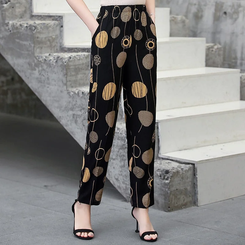 Summer Pants Vintage Floral Printed Pants Summer Women Casual Long Elegant Trousers print Pants Pantalon Femme Trousers Running Lightweight