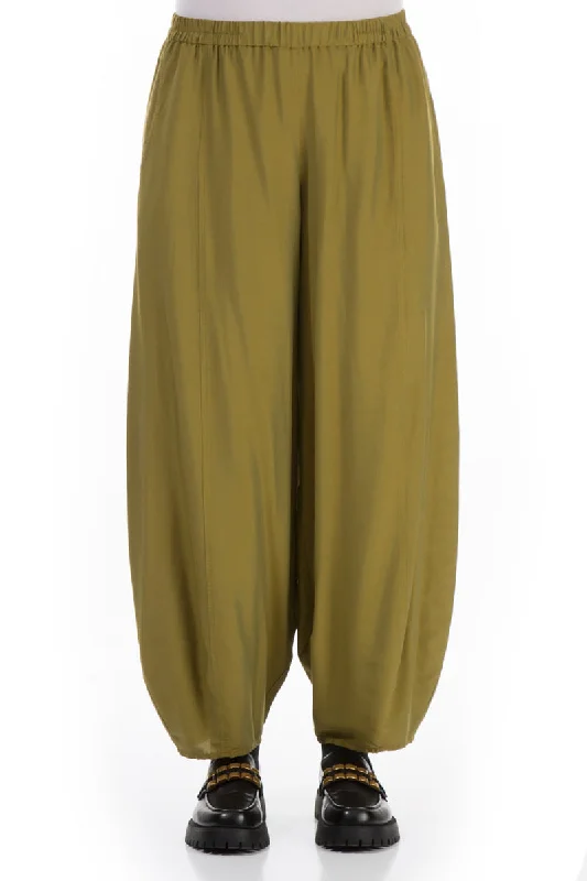 Taper Olive Silk Bamboo Trousers Trousers Evening Elegant