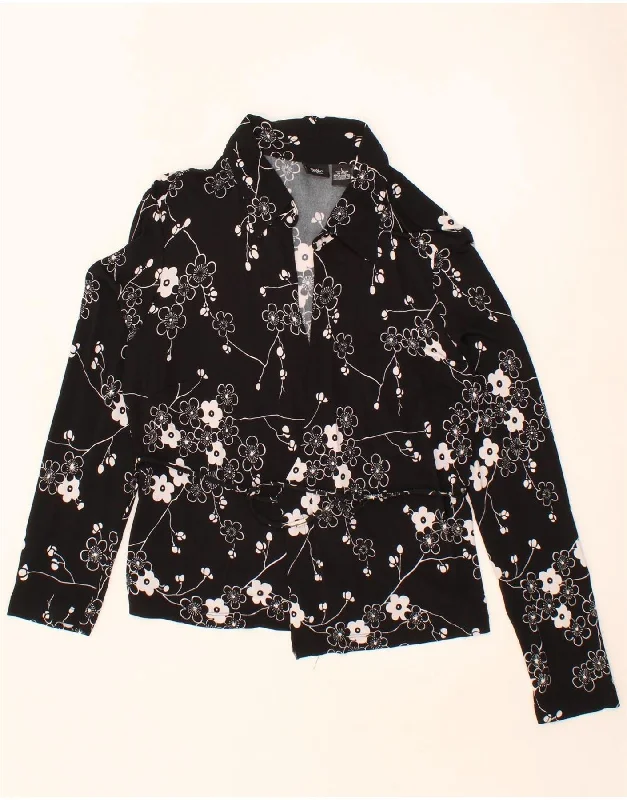 MOSSIMO Womens Crop Cardigan Top UK 14 Large Black Floral Rayon Print Jacquard Patchwork