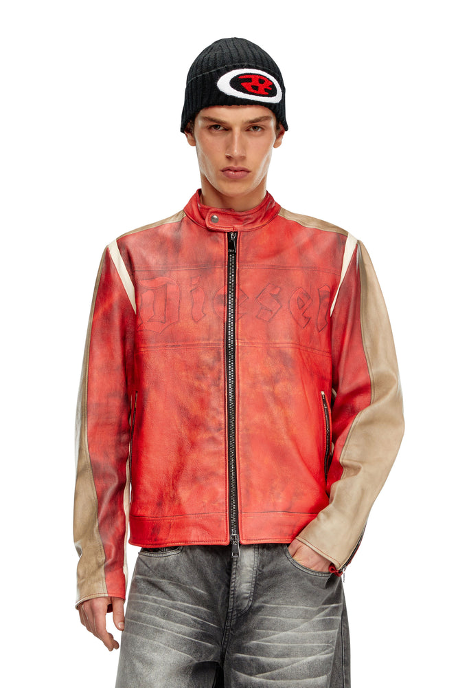 Dirty-effect leather biker jacket Bomber Jacket Anorak Windbreaker