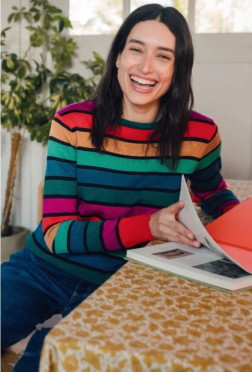 Astrid Jumper in Rainbow Stripes Fitted Slim Tailored