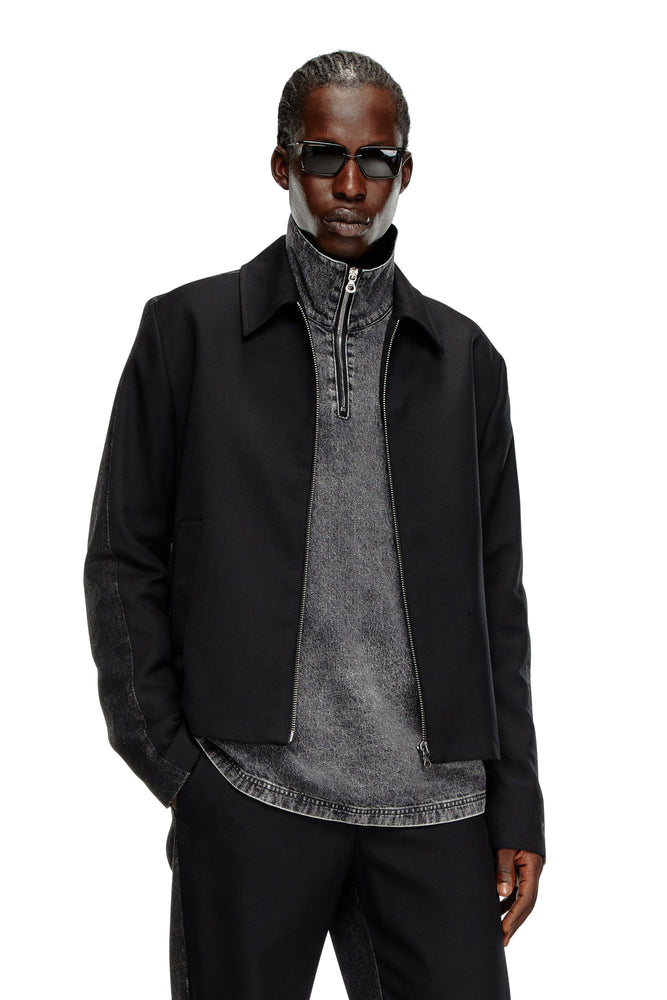 Blouson jacket in wool blend and denim Stand-Up Collar Roll-Neck Collar Turtle Neck