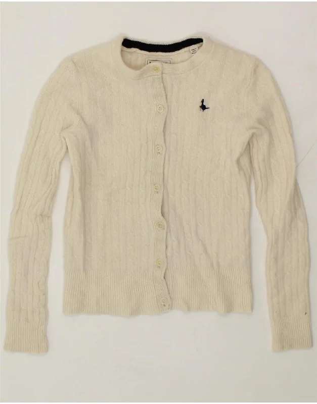JACK WILLS Womens Crop Cardigan Sweater UK 8 Small Off White Merino Wool Satin Blend Silk Blend Wool Blend