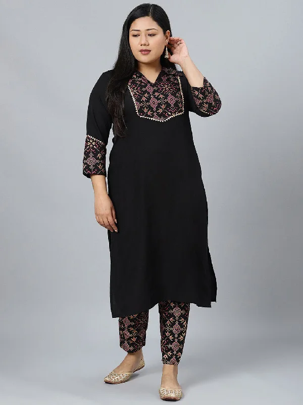 Sztori Plus Size Ethnic Motifs Printed Regular Kurta with Trousers Trousers Capri Summer