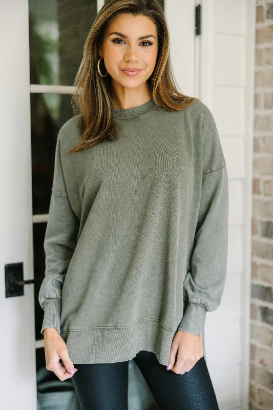 The Slouchy Olive Green Pullover Halter Neck Top