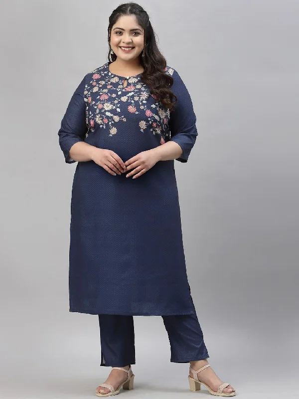 Sztori Plus Size Floral Printed Regular Kurta with Trousers Trousers chic fashionable