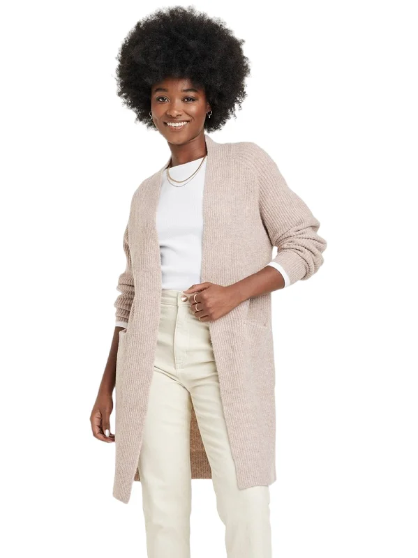 Women's Textured Long Cardigan,Beige Fleece Fabric Down Fabric Feather Fabric