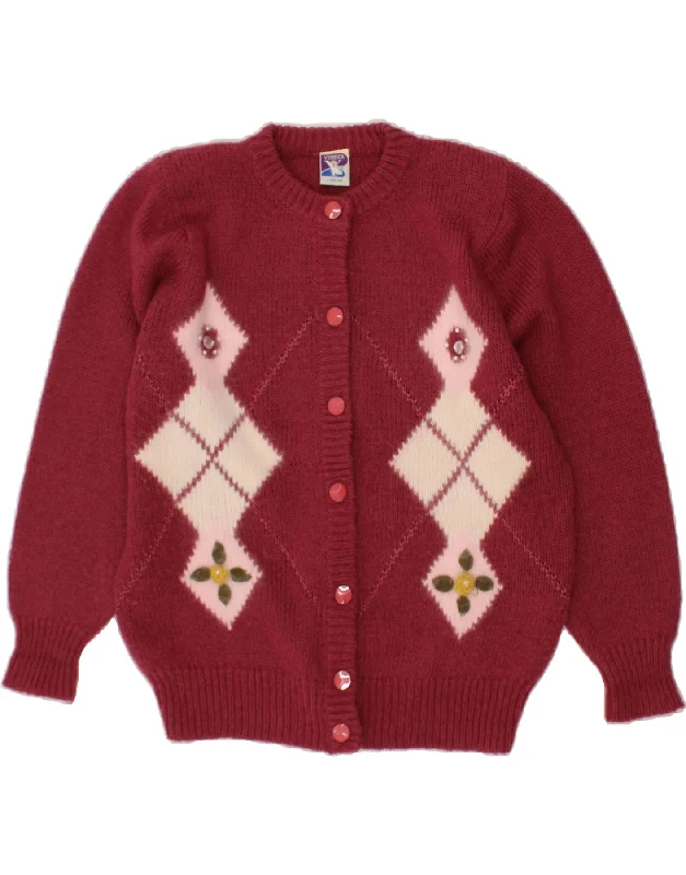YESSICA Womens Cardigan Sweater Size 44/46 Large Burgundy Argyle/Diamond Print Jacquard Patchwork YESSICA Womens Cardigan Sweater Size 44/46 Large Burgundy Argyle/Diamond Print Jacquard Patchwork