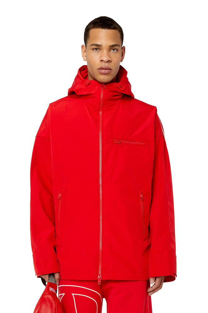 Hooded jacket with piped logo Welt Pockets Slit Pockets Flap Pockets