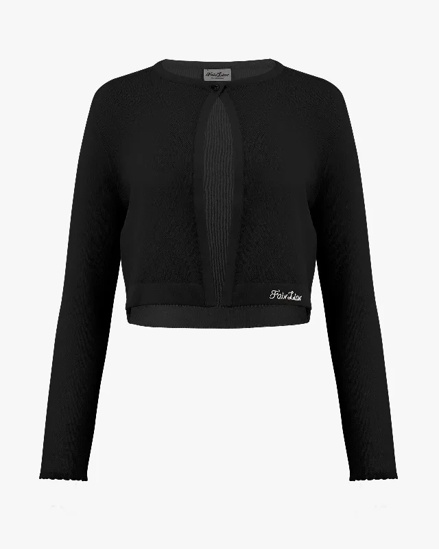 See-through crop cardigan - Black Silk Blend Satin Velvet