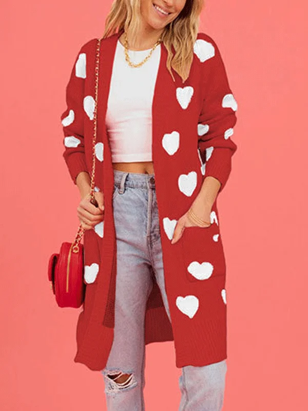 Heart Pattern Open Front Cardigan Striped Floral Plaid