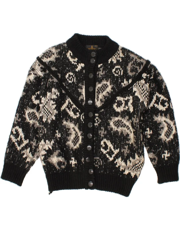 VINTAGE Womens Cardigan Sweater One Size Black Paisley Acrylic Mesh Blend Leather Blend Suede Blend VINTAGE Womens Cardigan Sweater One Size Black Paisley Acrylic Mesh Blend Leather Blend Suede Blend