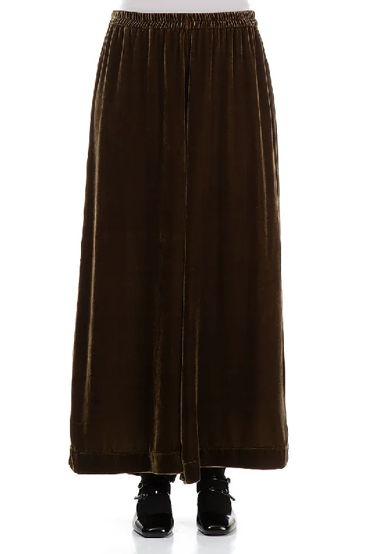 Wide Golden Sage Silk Velvet Trousers Trousers Culottes Wide Leg