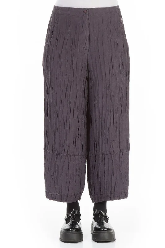 Wide Cropped Vintage Violet Crinkled Silk Trousers Trousers sophisticated sleek