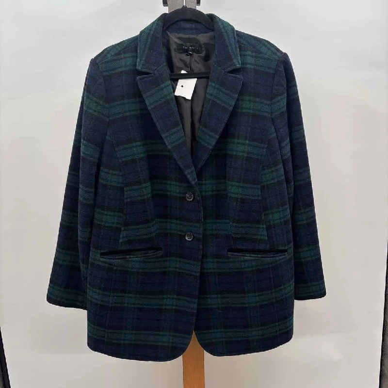 Talbots Women's Size 16W Navy Plaid Jacket Belted Jacket Elasticated Jacket Padded Jacket