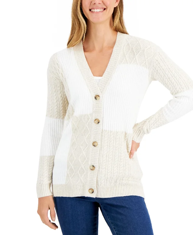 Charter Club Womens Patchwork Knit Cardigan Cardigan Knitwear Sweater