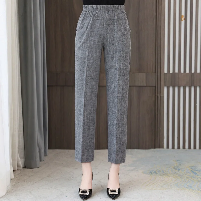 Summer Cotton Linen Pants for Women Bottoms 2023 New Elegant Classic Elastic Waist Harem Pants Woman High Waisted Trousers Trousers Business Professional