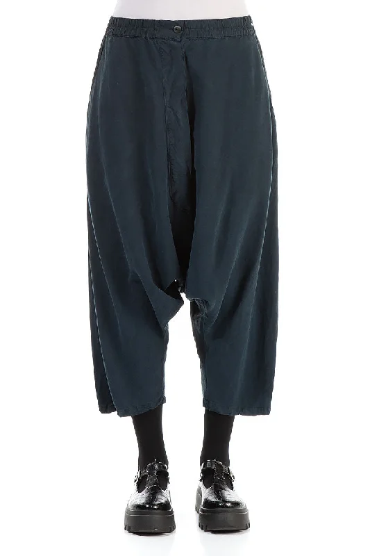 Baggy Navy Silk Linen Trousers Trousers Custom Made