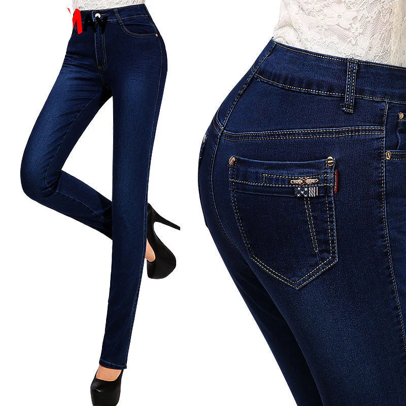 Women Jeans Large Size High Waist Autumn Blue Elastic Long Skinny Slim Jeans Trousers For Women 27-38 Size Y323 Trousers Vintage Classic Women Jeans Large Size High Waist Autumn Blue Elastic Long Skinny Slim Jeans Trousers For Women 27-38 Size Y323 Trousers Vintage Classic