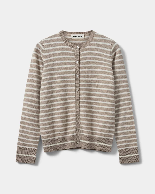 CISSESW STRIPE CARDIGAN - Light Brown Striped Chenille Brocade Lace