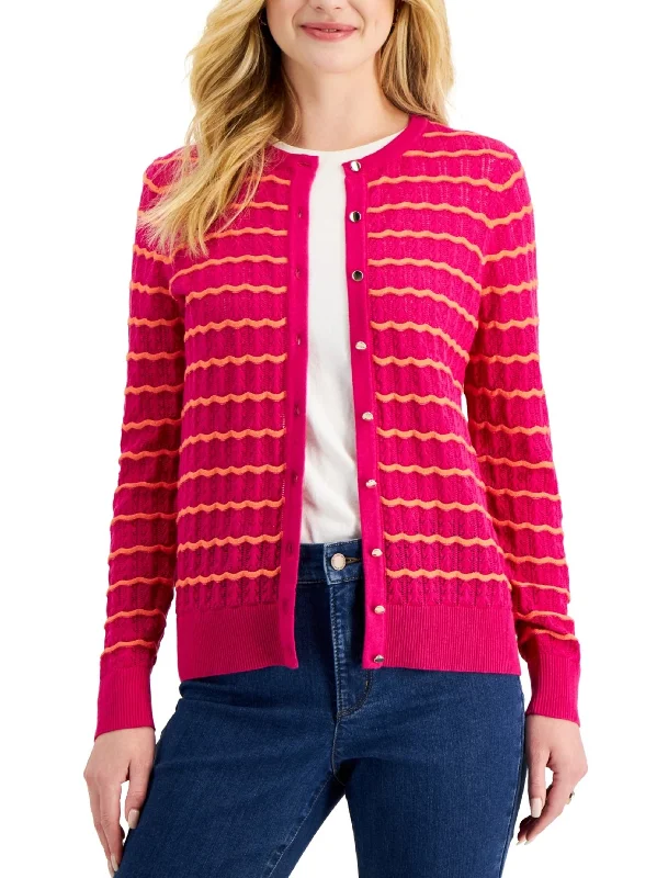 Women's Wavy Striped Cardigan,Pink Front Pockets Side Pockets Patch Pockets