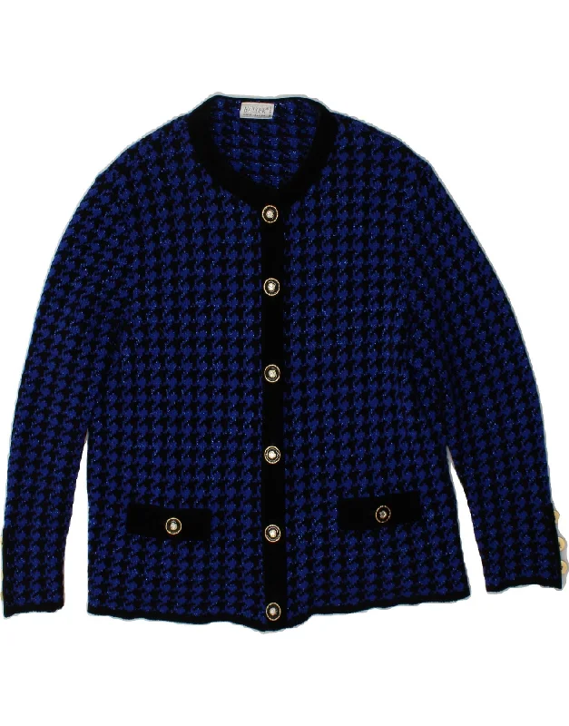 BASLER Womens Cardigan Sweater EU 42 Large Blue Houndstooth Wool Plaid Cardigan Polka Dot Checkered BASLER Womens Cardigan Sweater EU 42 Large Blue Houndstooth Wool Plaid Cardigan Polka Dot Checkered