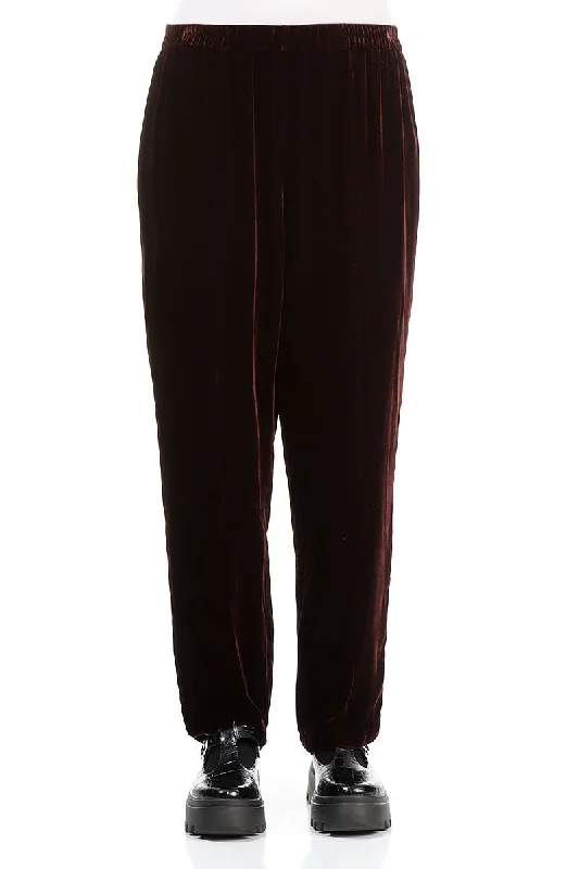 Narrow Cinnamon Silk Velvet Trousers Trousers Winter Warm