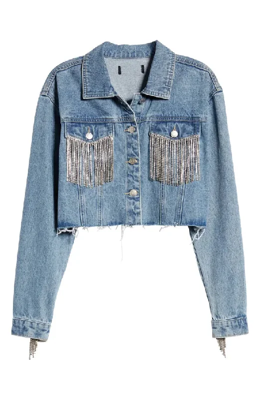 Western Crystal Fringe Vintage Wash Denim Jacket Plaid Jacket Tartan Jacket Houndstooth Jacket