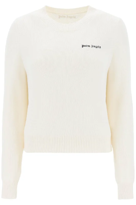 Cropped Sweater With Logo Embroidery - Bianco Fleece Fabric Down Fabric Feather Fabric Cropped Sweater With Logo Embroidery - Bianco Fleece Fabric Down Fabric Feather Fabric
