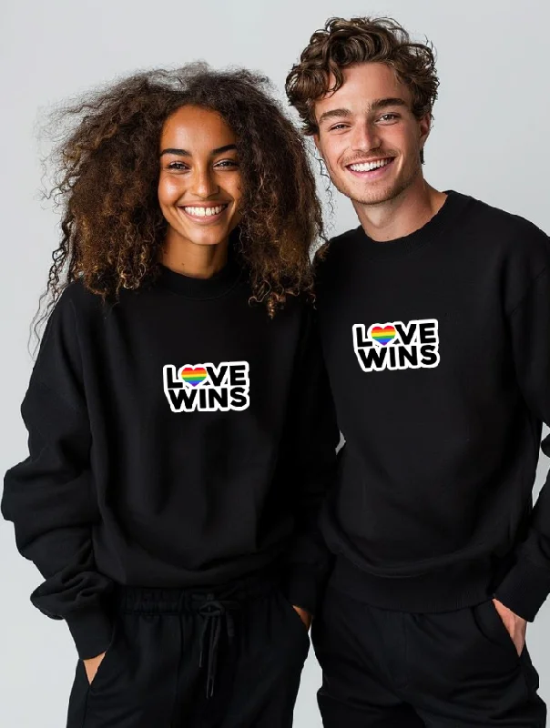 RETRO LOVE WINS SWEATER - BLACK - UNISEX Solid Print Embellished