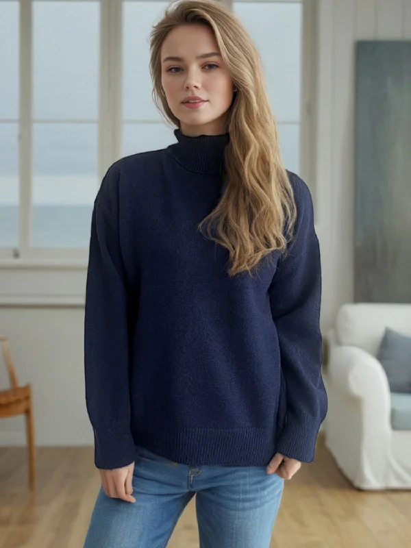 Hazel Blues® |  Turtleneck Dropped Shoulder Long Sleeve Sweater Terry Terry Cloth Terry Knit