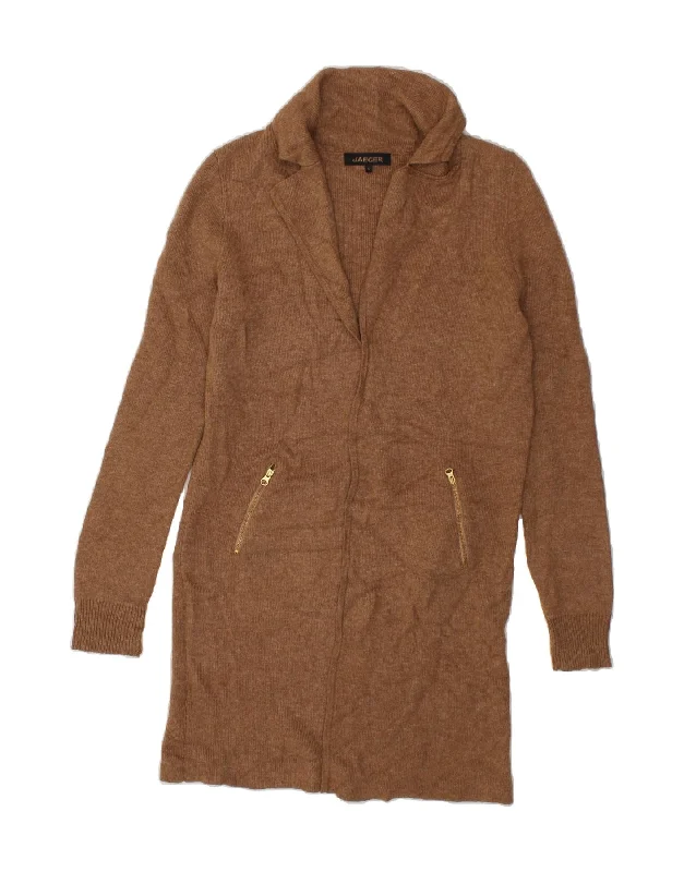 JAEGER Womens Longline Cardigan Sweater UK 10 Small Brown Viscose Modern Contemporary chic JAEGER Womens Longline Cardigan Sweater UK 10 Small Brown Viscose Modern Contemporary chic
