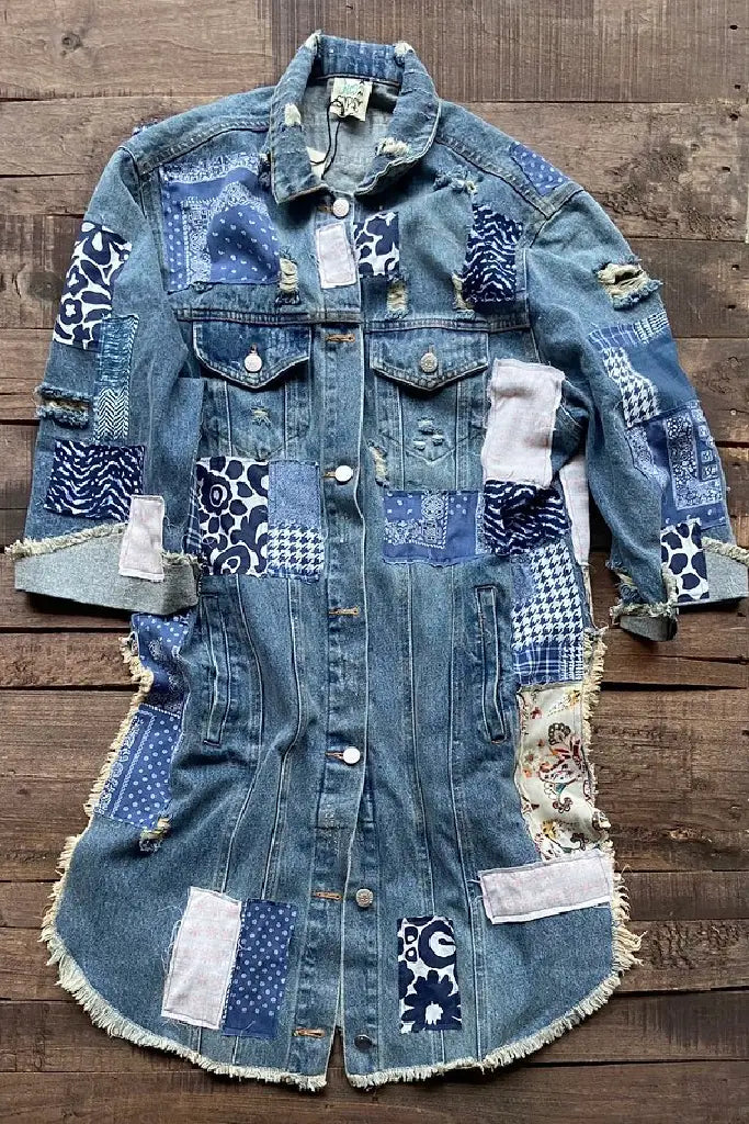 Work of Love Vintage Denim Patchwork Jacket Faux Fur Fabric Real Fur Fabric Shearling Fabric