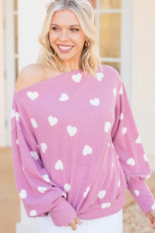 Season Of Love Blush Pink Heart Print Pullover Crew Neck Wool