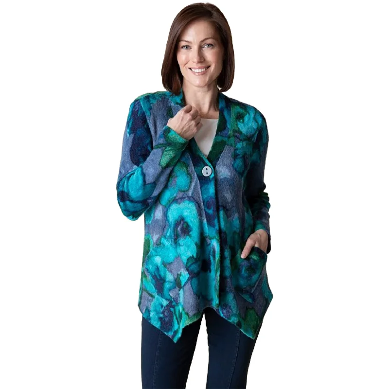 Women's Habitat Abstract Floral Drapey Cardigan Cobalt Nylon Fabric Polyester Fabric Spandex Fabric