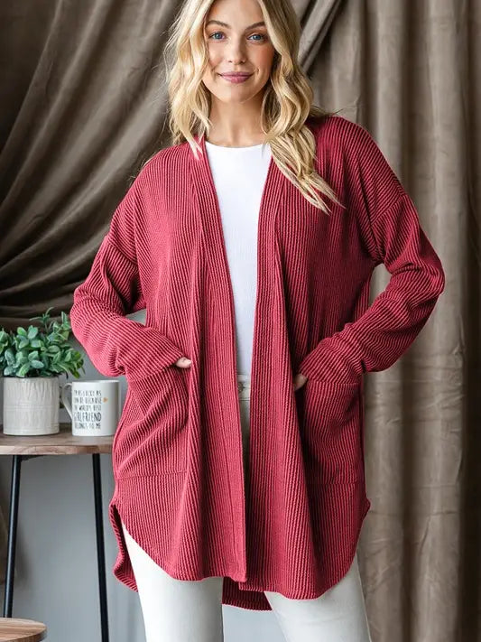 Urban Ribbed Open Cardigan Spandex Blend Rayon Blend Denim Blend