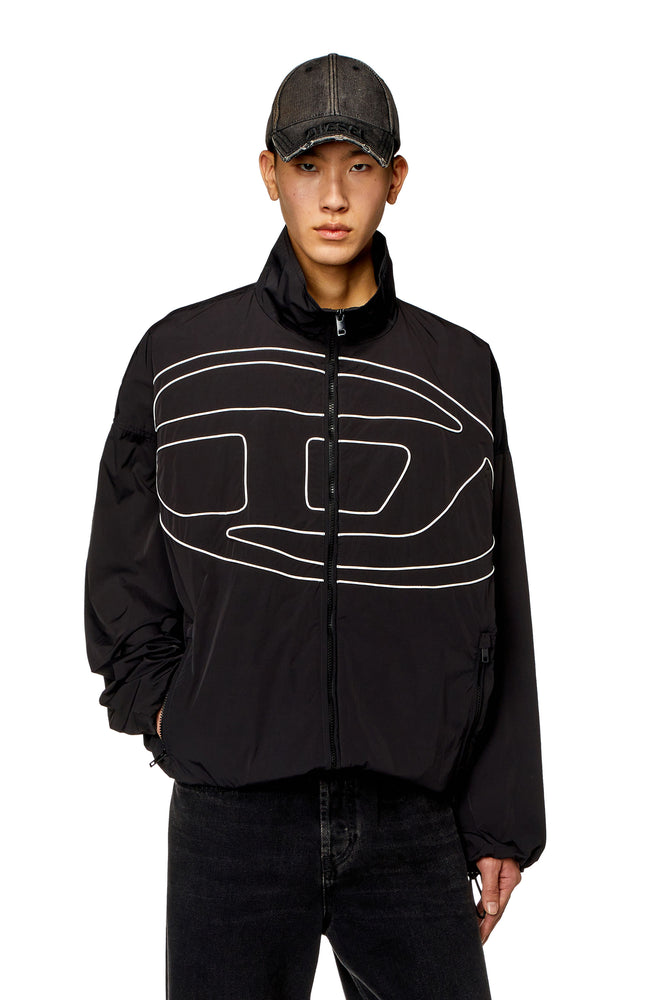 Taslan jacket with piped Oval D Zippered Front Buttoned Front Snap Front