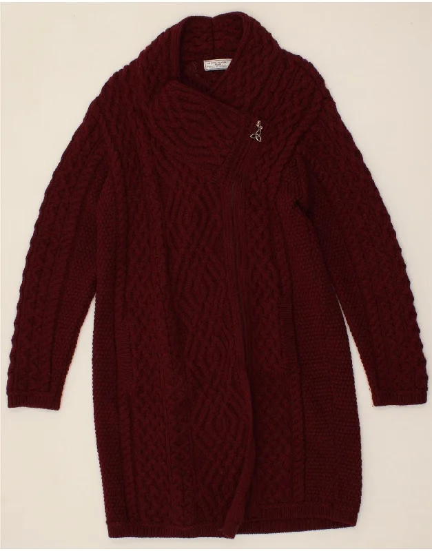 THE WOOLLEN MARKET Womens Longline Cardigan Sweater UK 16 Large Burgundy Boat Neck Shawl Collar Notched Collar