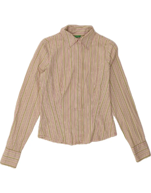 BENETTON Womens Pullover Shirt UK 10 Small Multicoloured Striped Cotton One Shoulder Top