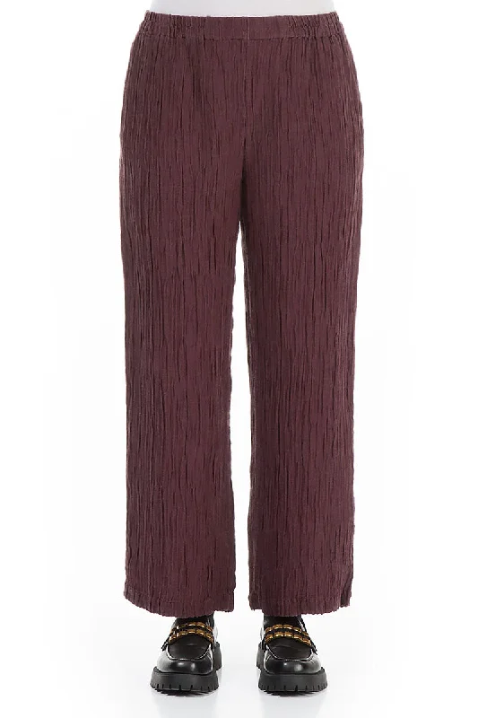 Straight Crinkled Merlot Silk Linen Trousers Trousers Yoga Stretchy