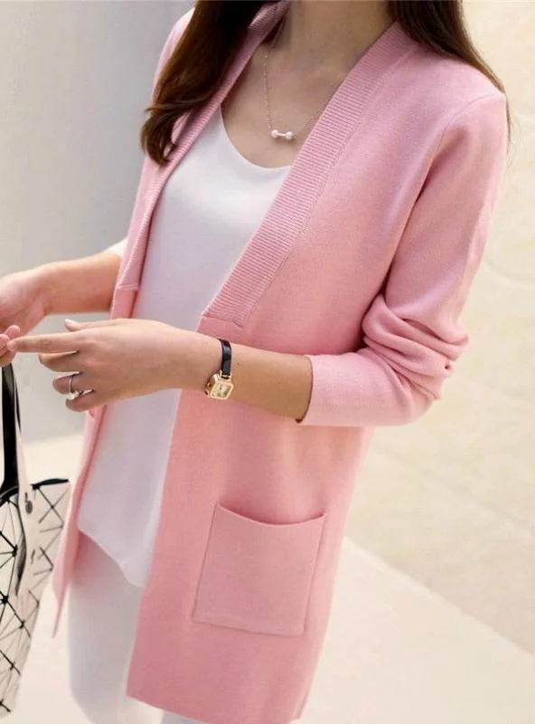 Women Long Cardigan Korean Slim Pocket Loose Knit Sweater Lace Blend Ribbed Blend Corduroy Blend Women Long Cardigan Korean Slim Pocket Loose Knit Sweater Lace Blend Ribbed Blend Corduroy Blend