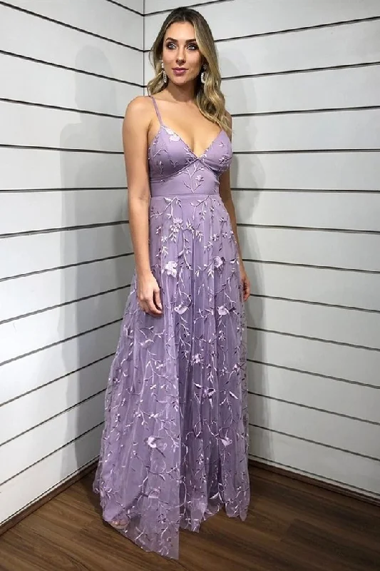 V Neck Purple Lace Floral Long Prom Dress, Purple Lace Formal Dress, Purple Evening Dress cg15707 V Neck Purple Lace Floral Long Prom Dress, Purple Lace Formal Dress, Purple Evening Dress cg15707