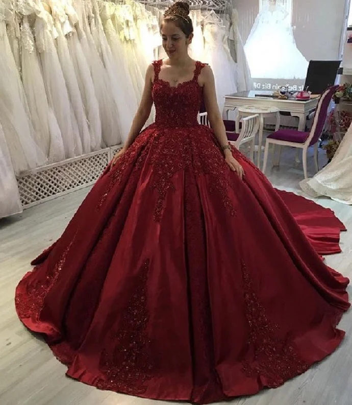 New Elegant Burgundy Lace Beaded Prom Dress,Ball Gown Long Train Formal Dresses,Quinceanera Dresses cg15930 New Elegant Burgundy Lace Beaded Prom Dress,Ball Gown Long Train Formal Dresses,Quinceanera Dresses cg15930