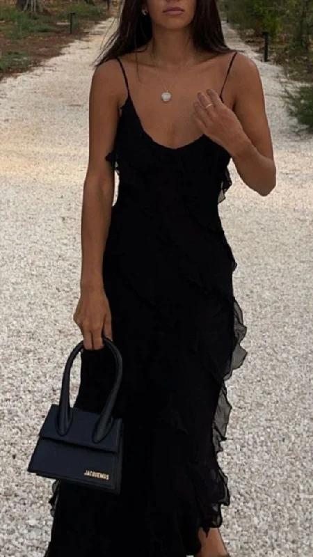 Black Sexy Mermaid Ruffles Evening Dress Spaghetti Straps Prom Dress Party Dress cc1855 Black Sexy Mermaid Ruffles Evening Dress Spaghetti Straps Prom Dress Party Dress cc1855