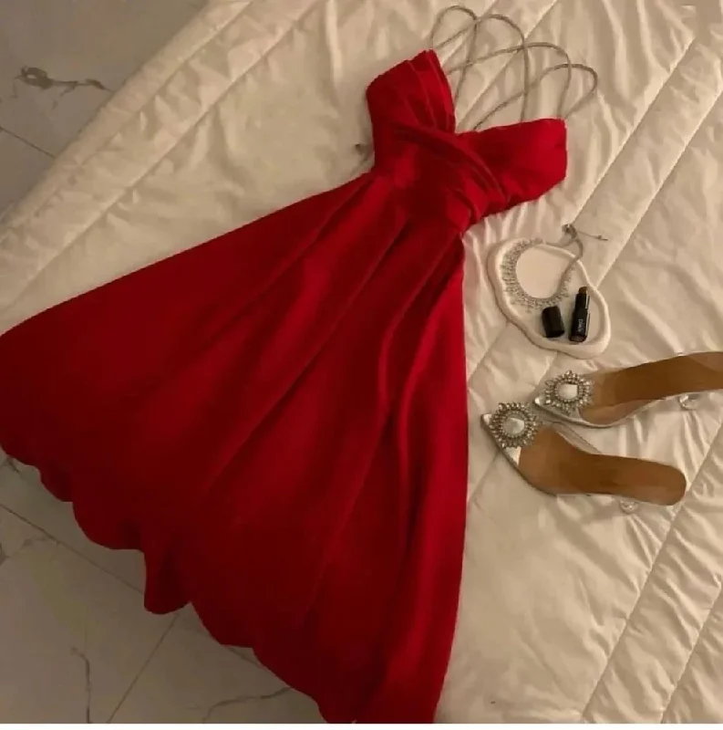 Gorgeous Red Satin Beaded V Neck Evening Dress A Line Party Evening Dress cc1870
