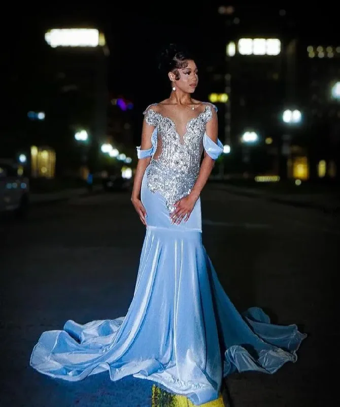Ice Blue Sparkly Trumpet Long Prom Birthday Party Dresses for Black Girl Luxury Diamond Gillter Evening Gala Ceremony Dress Ice Blue Sparkly Trumpet Long Prom Birthday Party Dresses for Black Girl Luxury Diamond Gillter Evening Gala Ceremony Dress