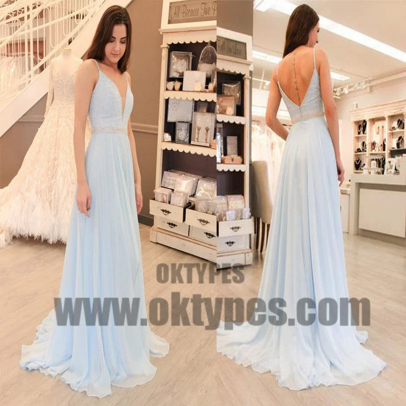 Spaghetti Beaded Light Blue Chiffon Prom Dresses, Formal Dresses, Evening Dresses, TYP0699 Spaghetti Beaded Light Blue Chiffon Prom Dresses, Formal Dresses, Evening Dresses, TYP0699