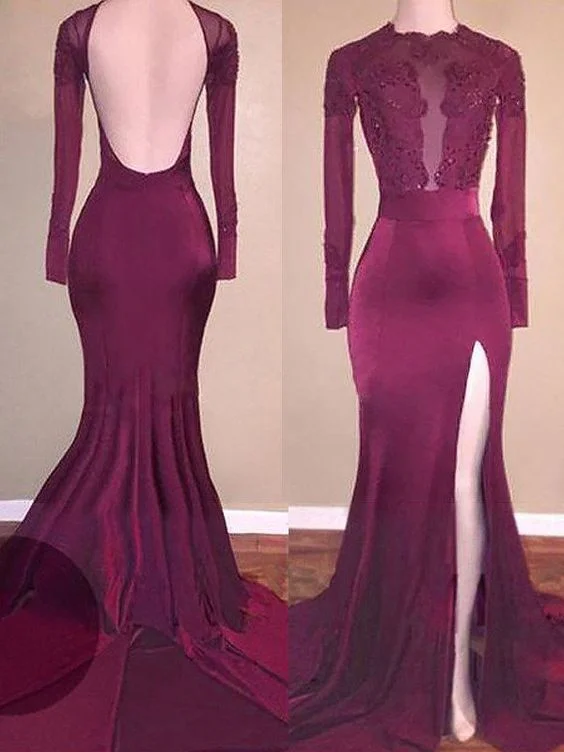 Trumpet/Mermaid Scoop Satin Long Sleeves Applique Sweep/Brush Train Prom Dresses cg15970 Trumpet/Mermaid Scoop Satin Long Sleeves Applique Sweep/Brush Train Prom Dresses cg15970